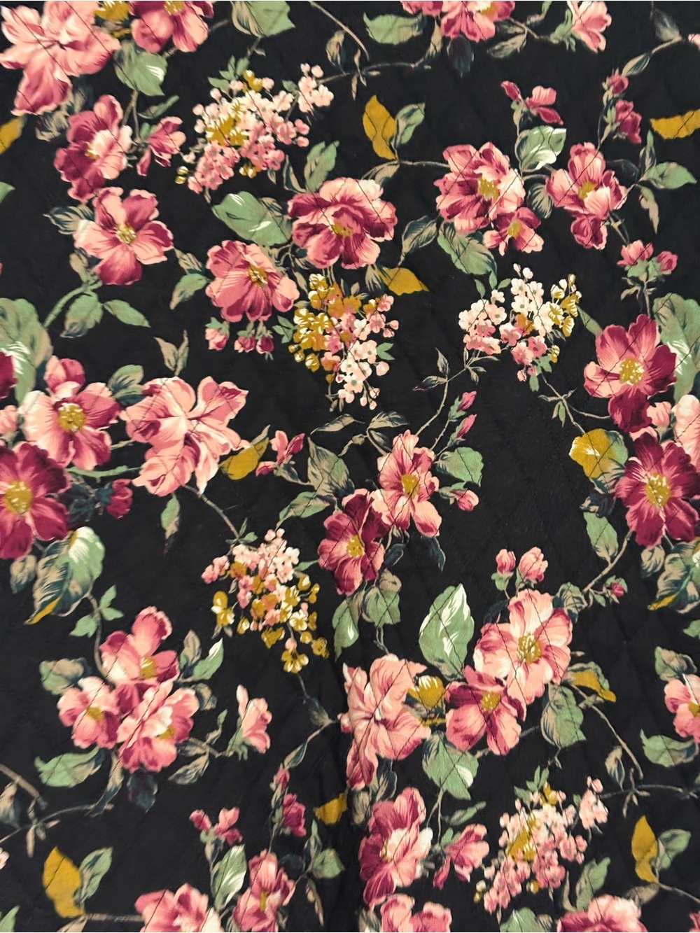Vintage Floral Quilted Bomber Jacket Black Pink Floral Size Medium - Picture 9 of 12